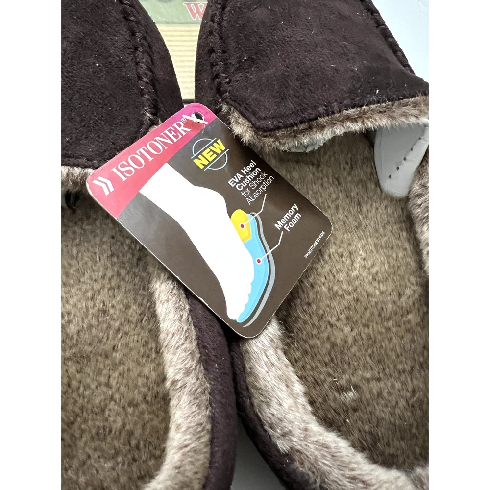 Woodlands Isotoner Buckskin Slippers Sm 5-6 Dk. Chocolate EVA Heel Cushion NEW - Picture 4 of 6